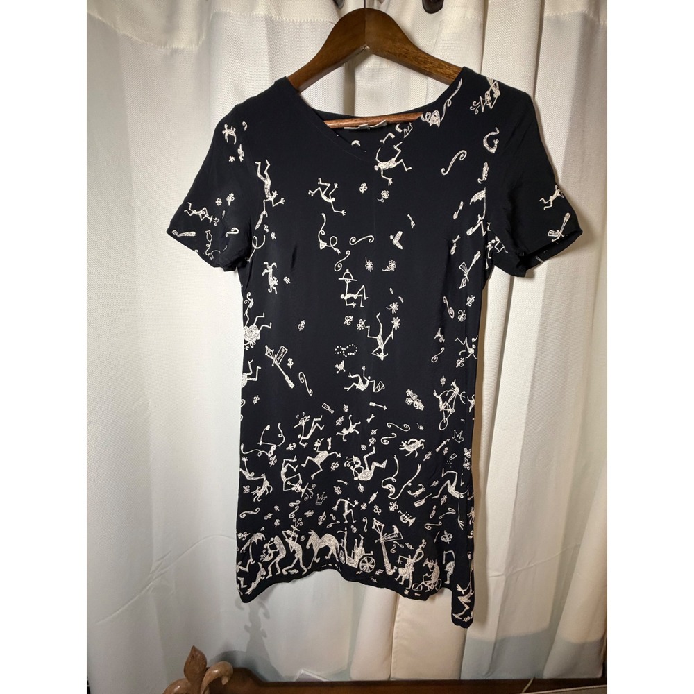 David Dart Vintage Black Rayon New Orleans French Quarter Print Dress AB0449 S